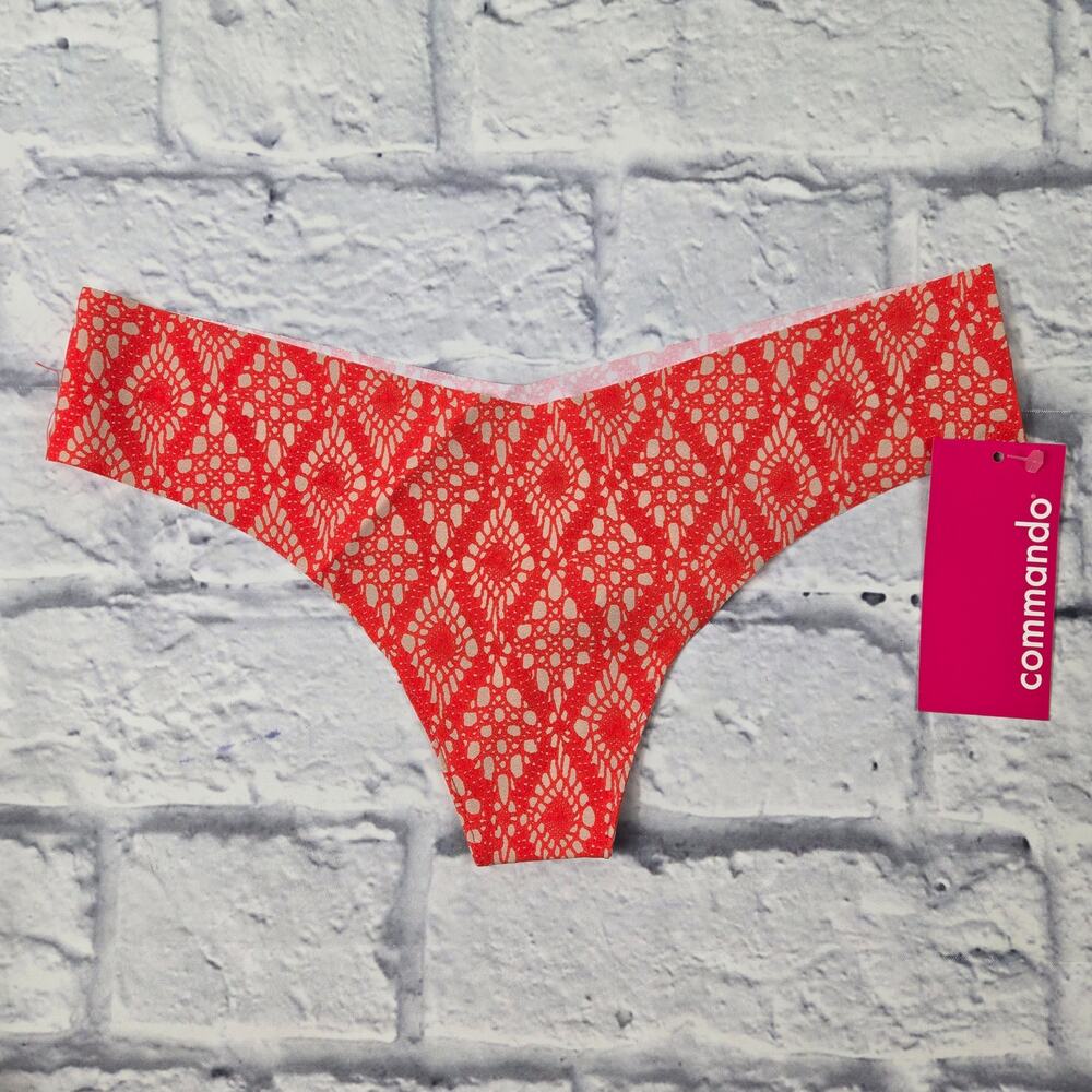 NWT Commando Orange Crochet Flame Print Thong Minimalist made in USA size S/M